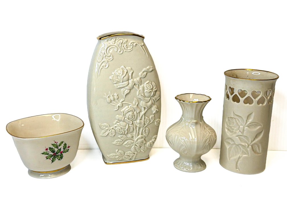Lenox Fine China Assorted Vases and Bowl Set with Gold Accents