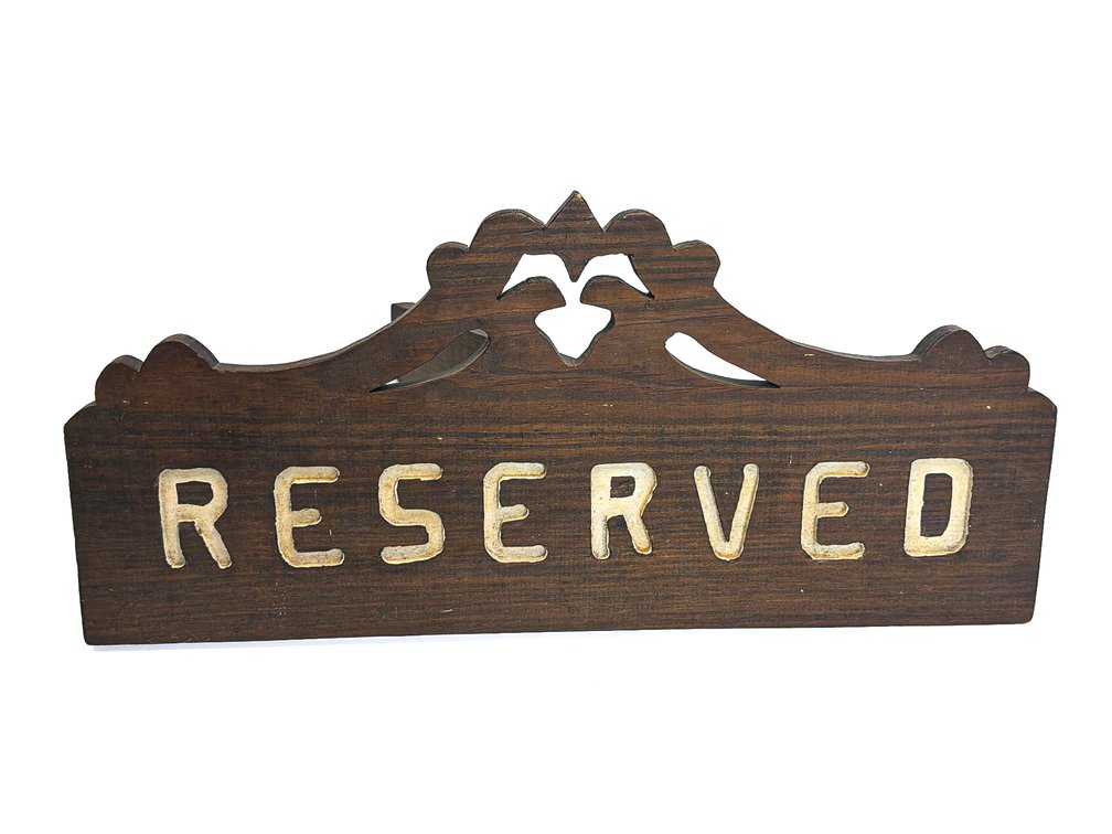 Large Hand-Carved Wood ‘Reserved’ Sign With Hinged Easel Base
