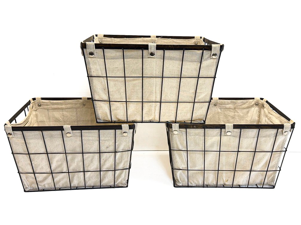Three Wire and Fabric Stacking Storage Baskets