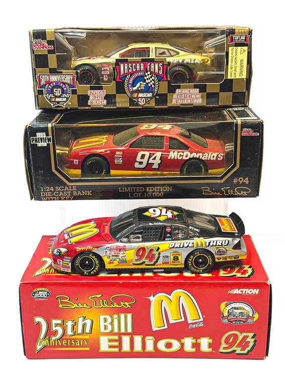 Three Bill Elliott McDonald’s Limited Edition NASCAR Die-Cast Cars