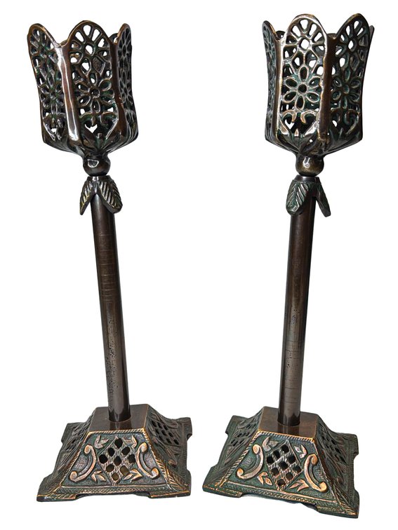 Bronze Candleholders with Ornate Bases