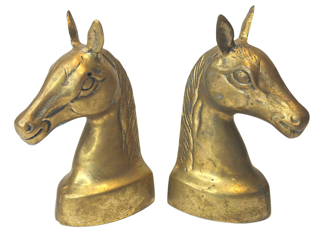 Vintage Brass Horse Head Bookends