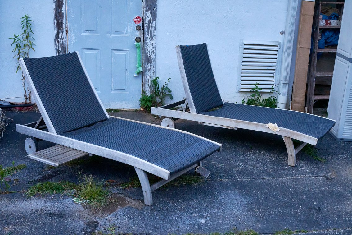 Two Driftwood Grey Teak Lounge Chairs