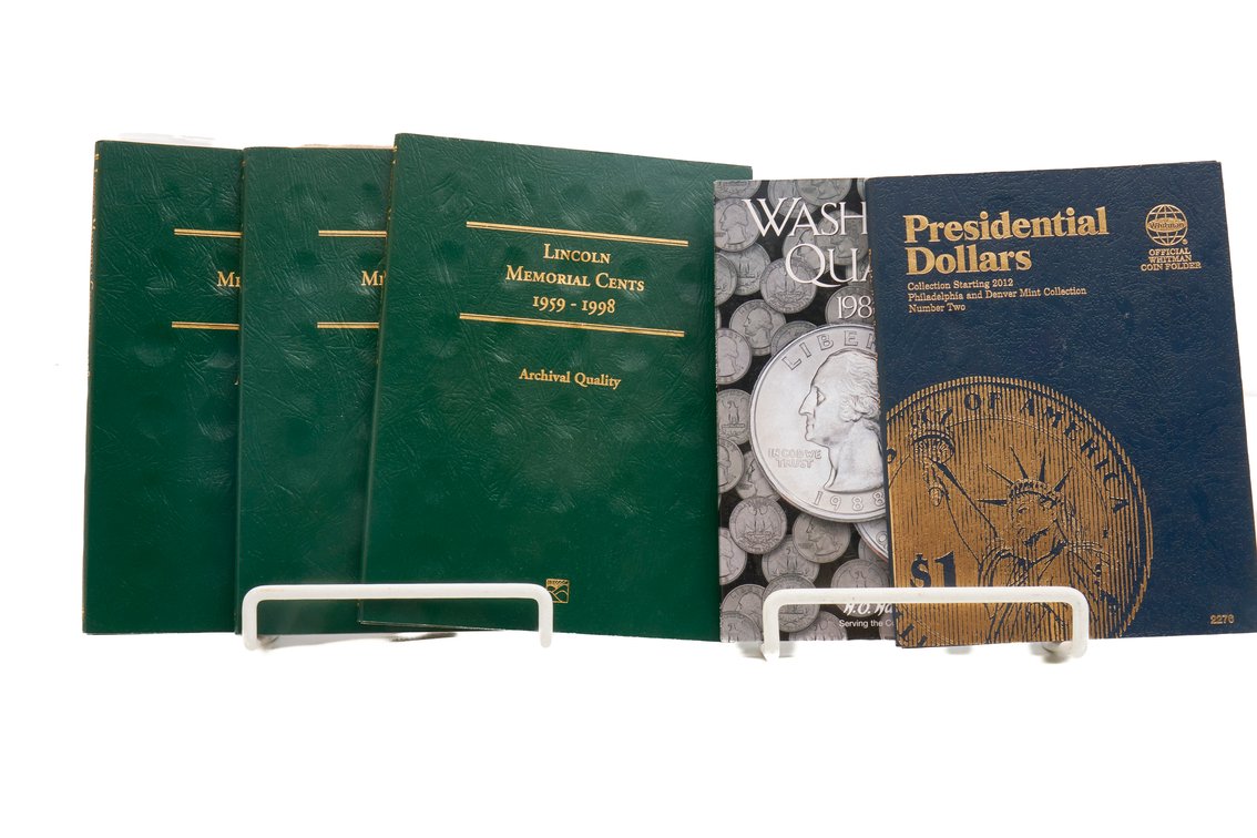 4 Coin Collecting Books + Book w/ Quarters
