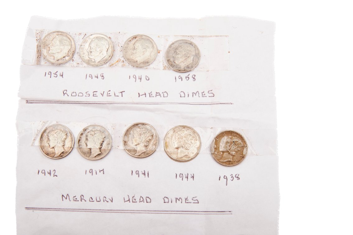 Nine- 90% Silver Dimes- Mercury & Roosevelt