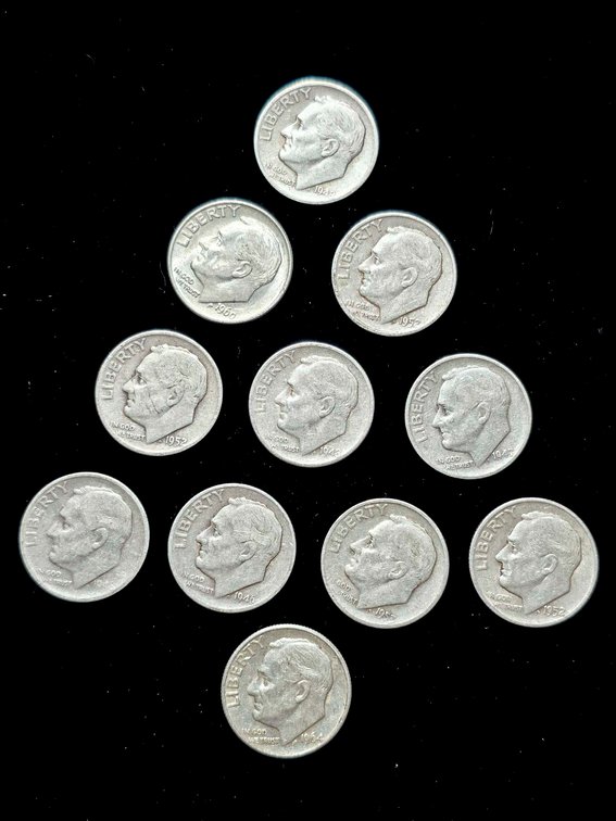 11 Silver Roosevelt Dimes