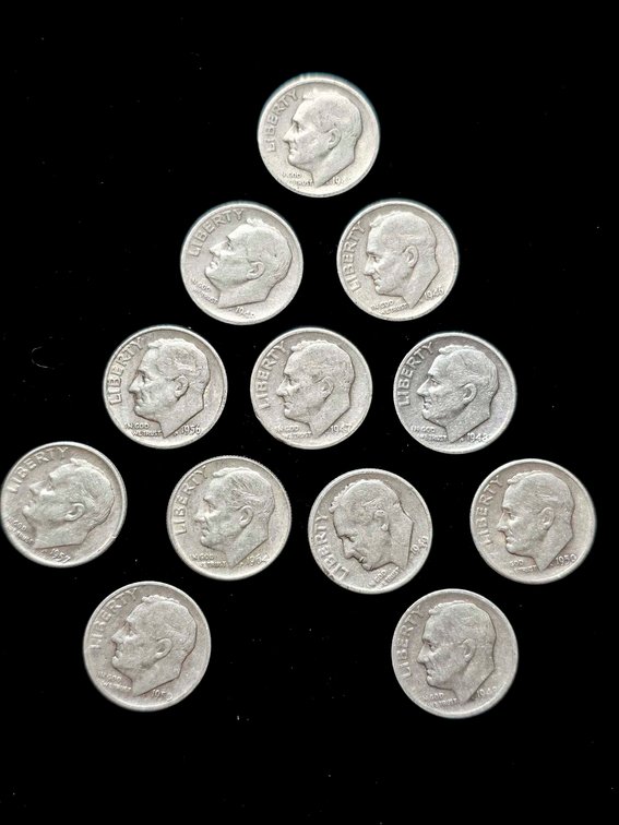 12 Silver Roosevelt Dimes
