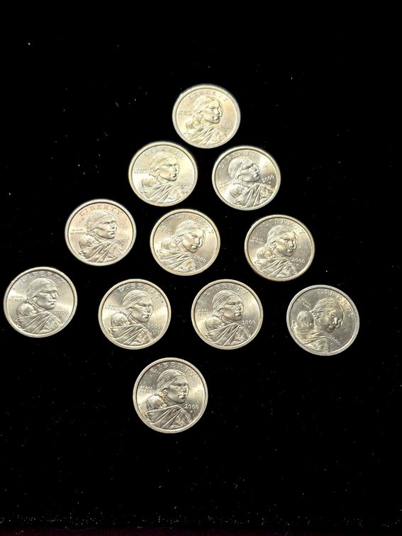 11 Sacagawea Dollar Coins with Various Years and Mint Marks
