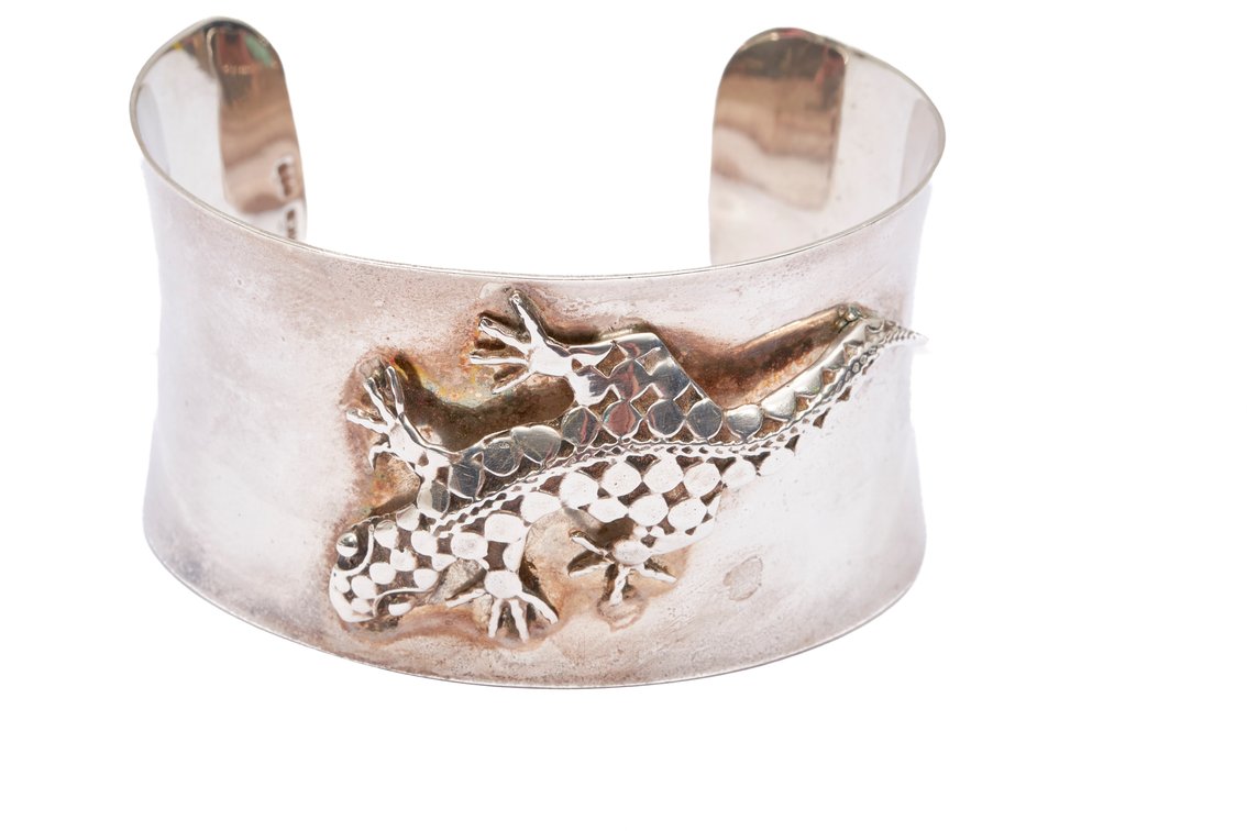 Sterling Silver Lizard Cuff Bracelet- 50.24 G