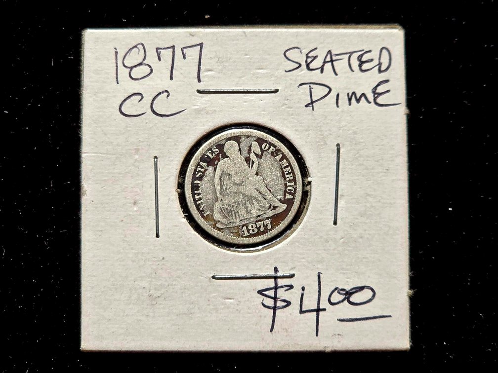 1877 Carson City (CC) Seated Liberty Dime in Protective Holder
