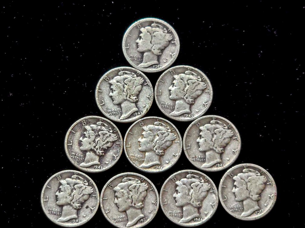 10 U.S. Mercury Dimes - Winged Liberty Head Design
