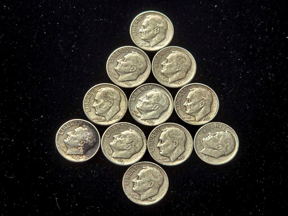 11 Silver Roosevelt Dimes