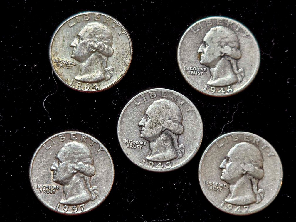 1946-1964 Silver Washington Quarter Coin Lot (5 Coins)