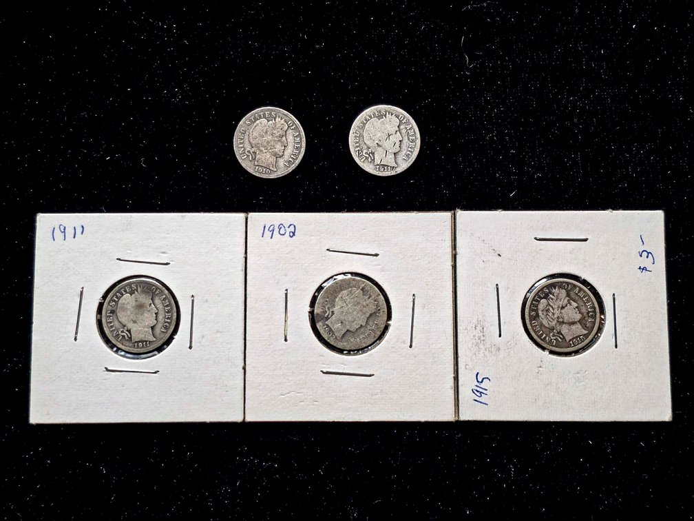 5 Barber Silver Dimes