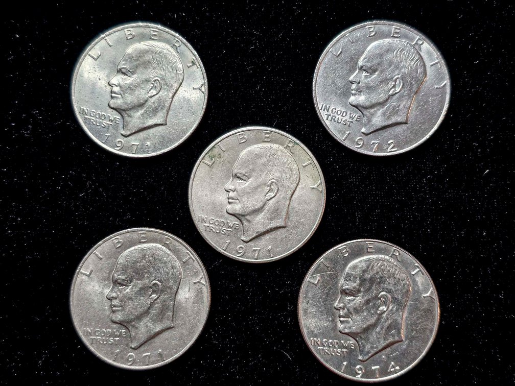 Five Eisenhower Clad Dollar Coins