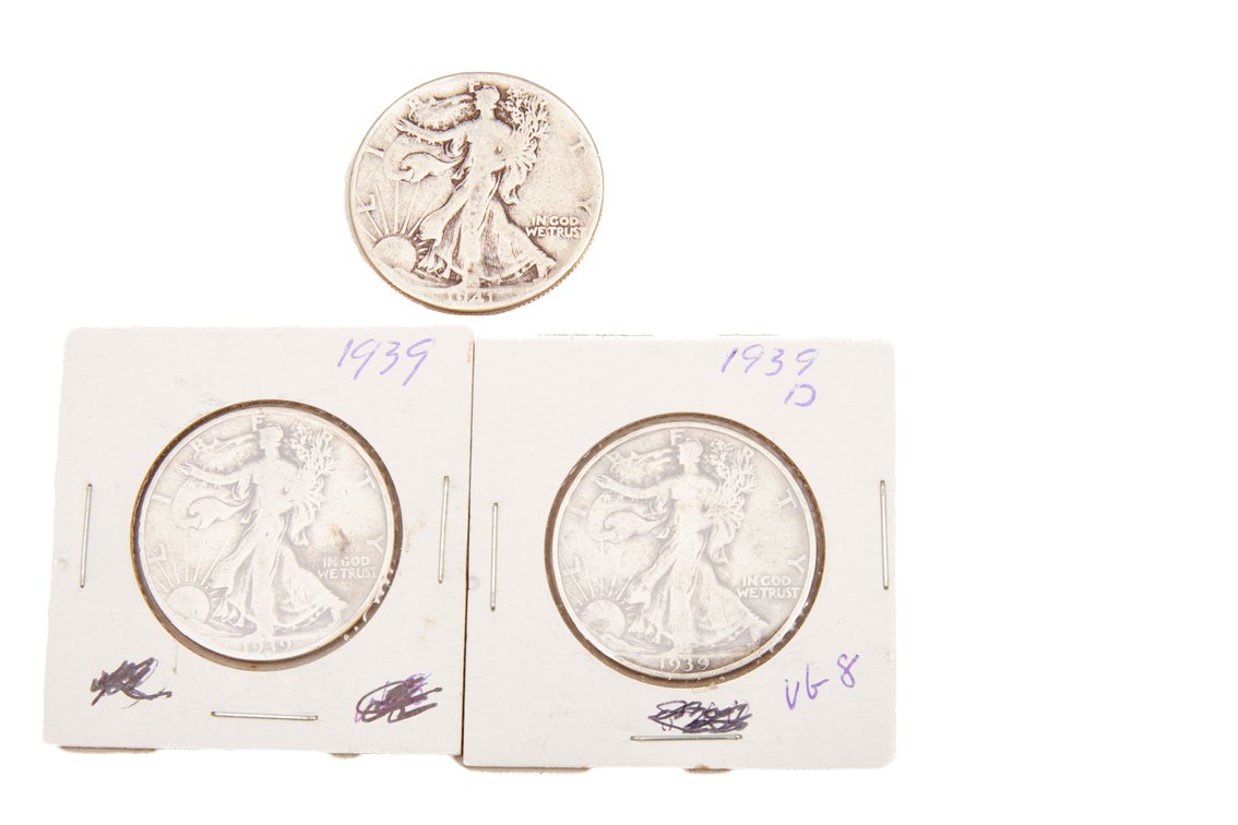 3 x Walking Liberty Silver Half Dollars- 90%