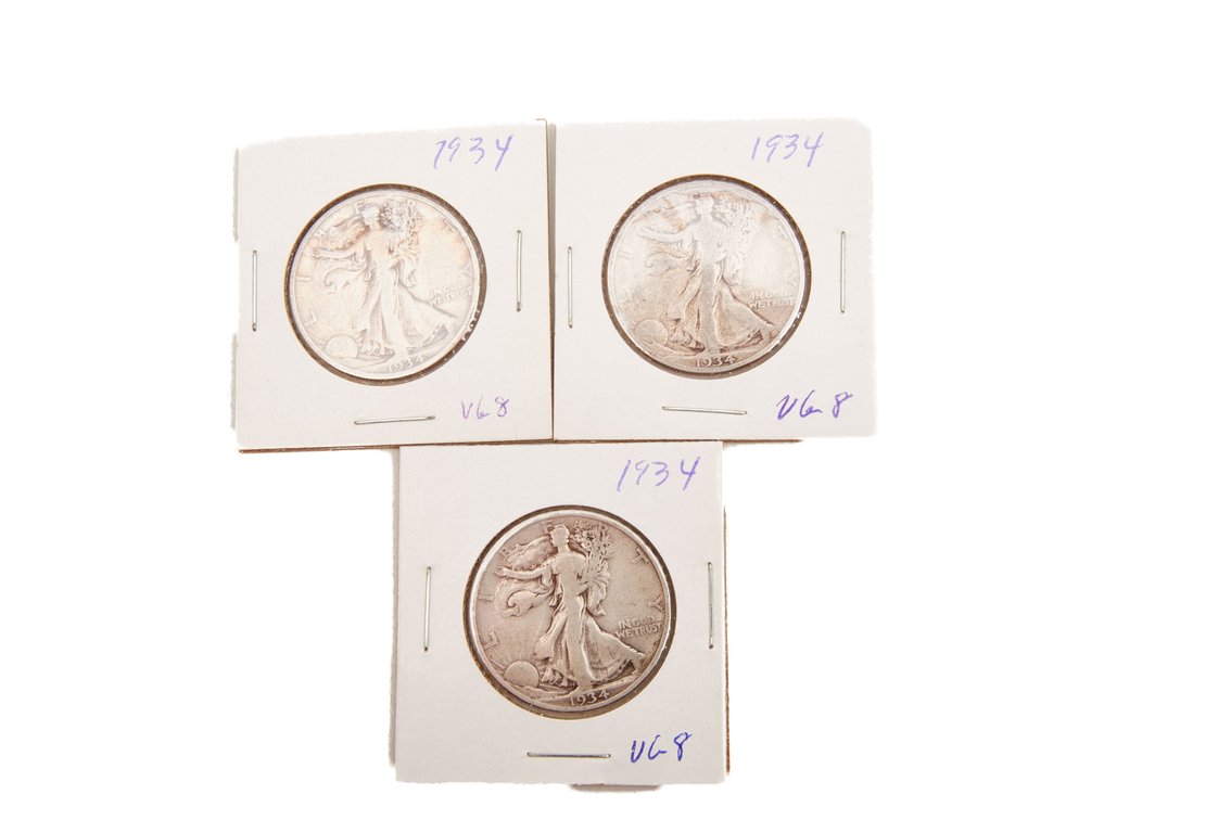 3 x Walking Liberty Silver Half Dollars- 90%