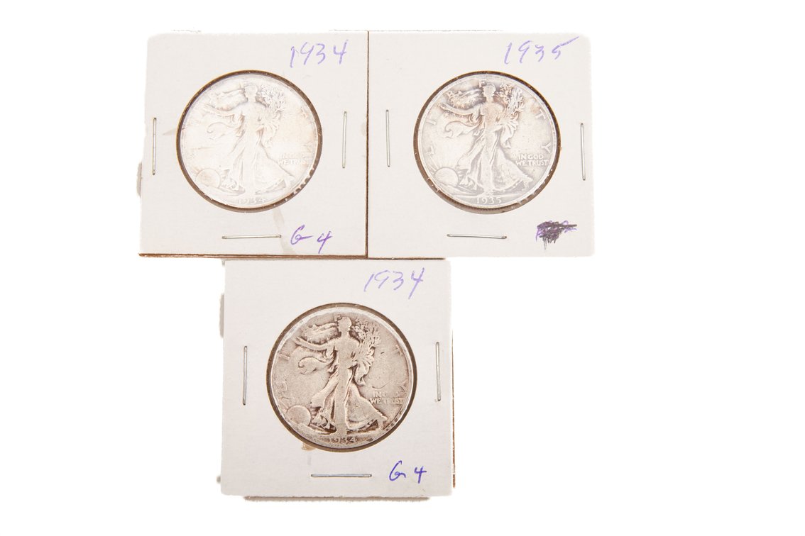 3 x Walking Liberty Silver Half Dollars- 90%