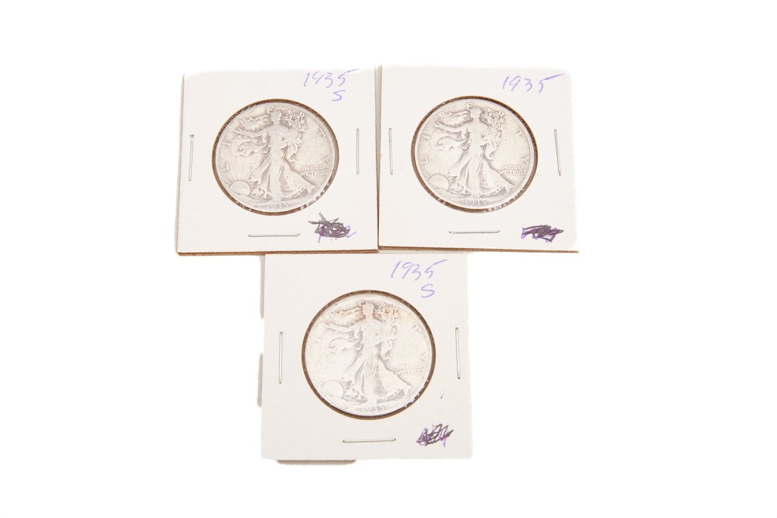 3 x Walking Liberty Silver Half Dollars- 90%
