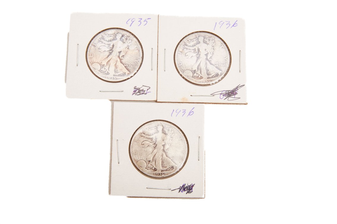 3 x Walking Liberty Silver Half Dollars- 90%
