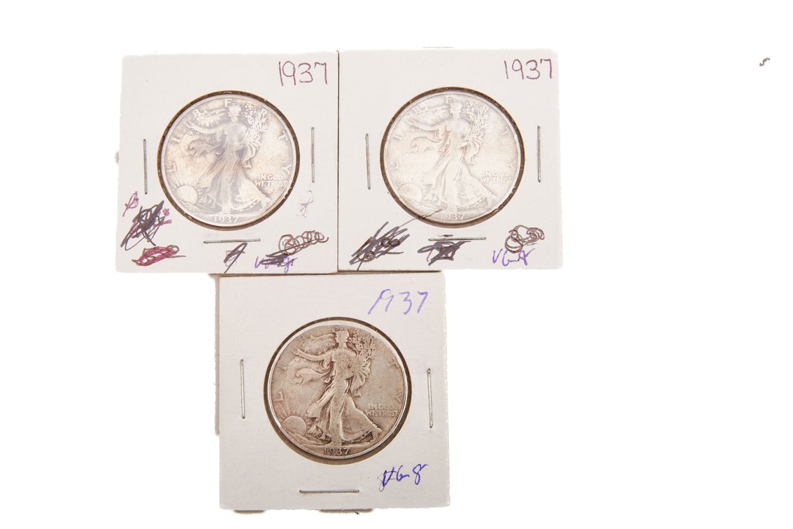3 x Walking Liberty Silver Half Dollars- 90%