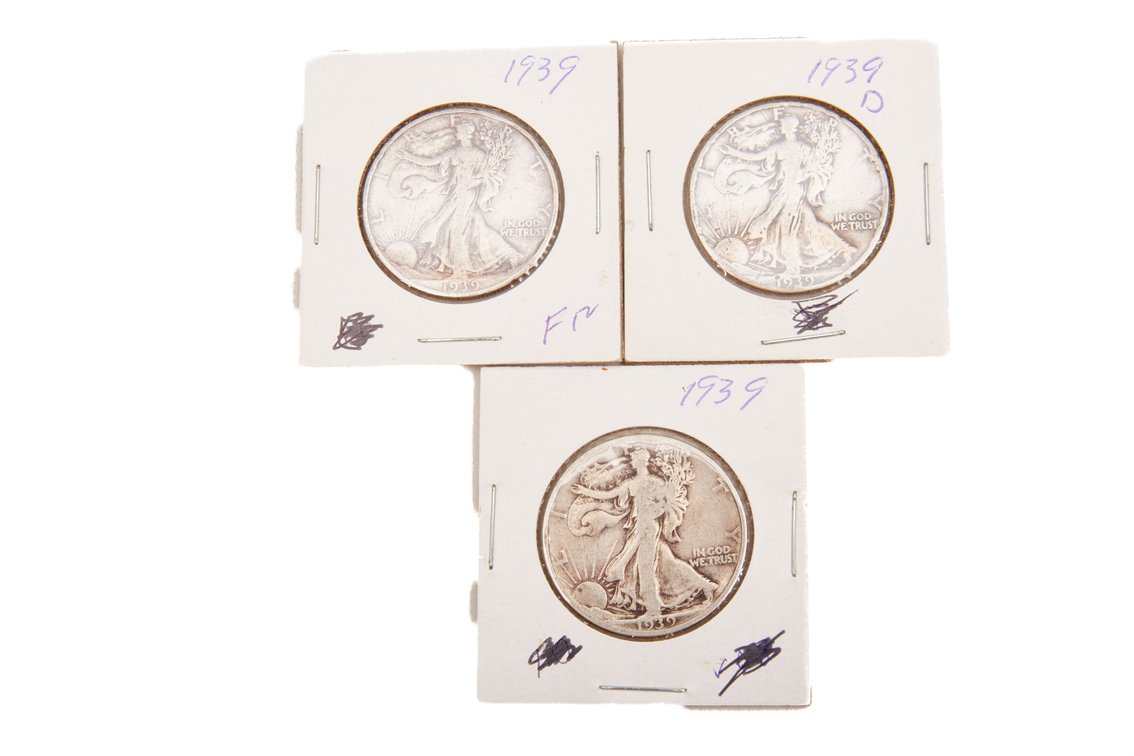 3 x Walking Liberty Half Dollars- 90 % Silver