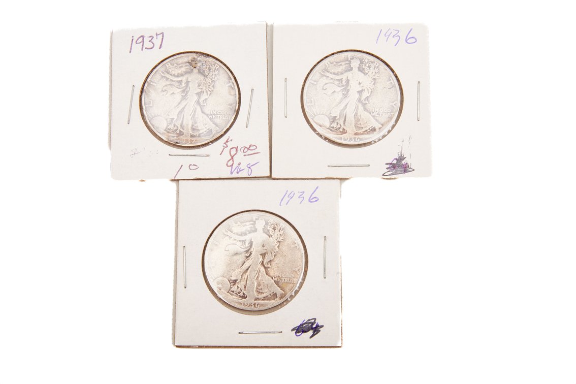 3 x Walking Liberty Silver Half Dollars- 90%