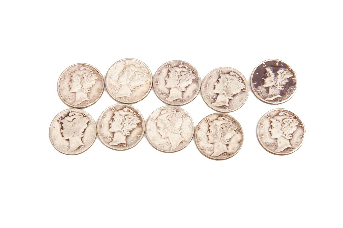 10 U.S. Mercury Dimes, 90% Silver Composition