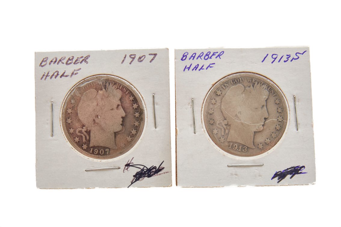 Two- Barber Silver Half Dollars- 1907 & 1913S