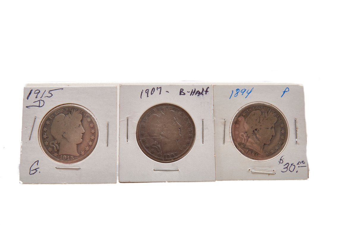 Three- Barber Silver Half Dollars