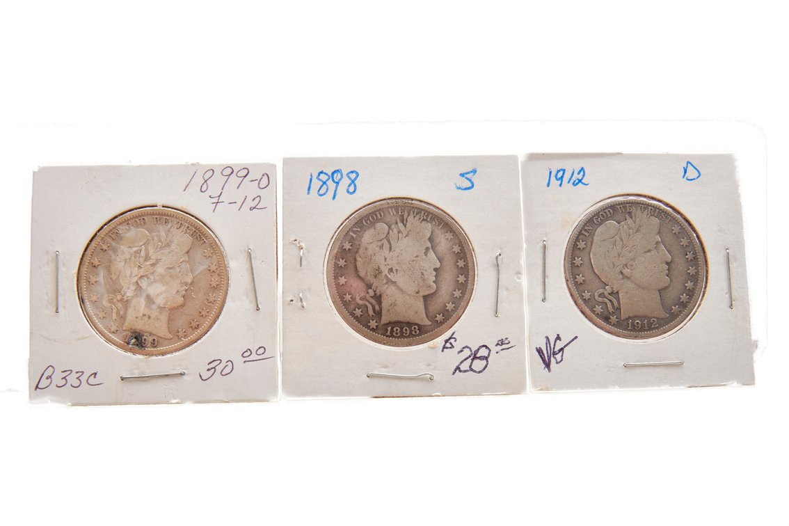 Three- Barber Silver Half Dollars