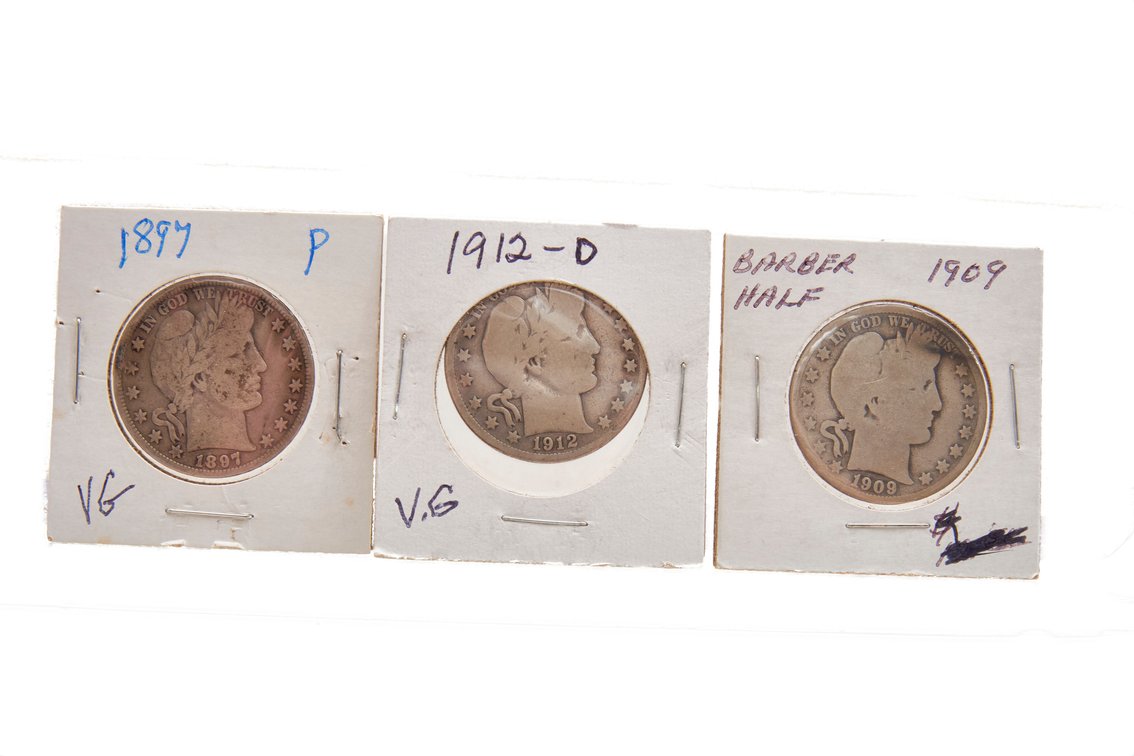 Three- Barber Silver Half Dollars