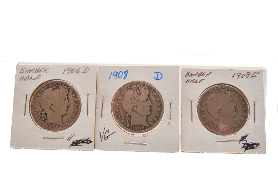 Three- Barber Silver Half Dollars