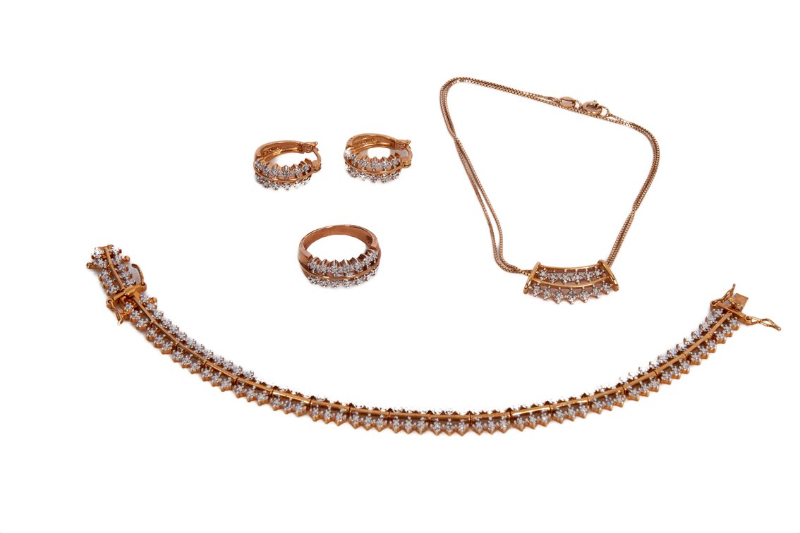 Sterling Silver & Diamond Jewelry Set- 34.94 G