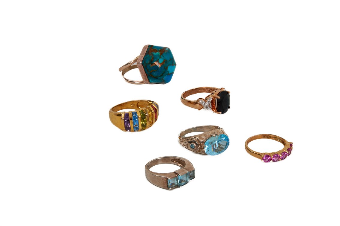 6 Sterling Silver Rings- 39.9 G
