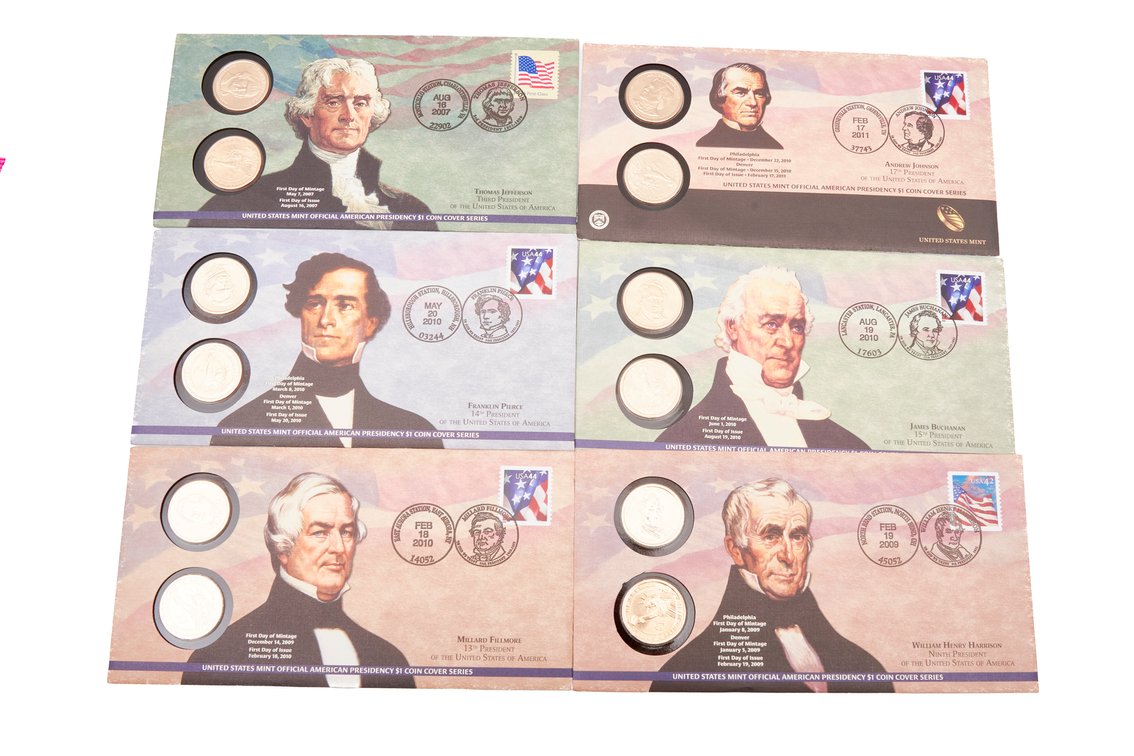 6 1st Day of Issue Presidential Coin Sets
