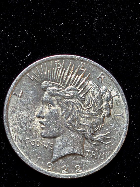 1922 Peace Silver Dollar Coin, Estimated AU Condition