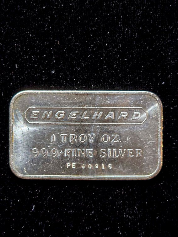 Engelhard 1 Troy Oz .999 Fine Silver Bar with Serial Number