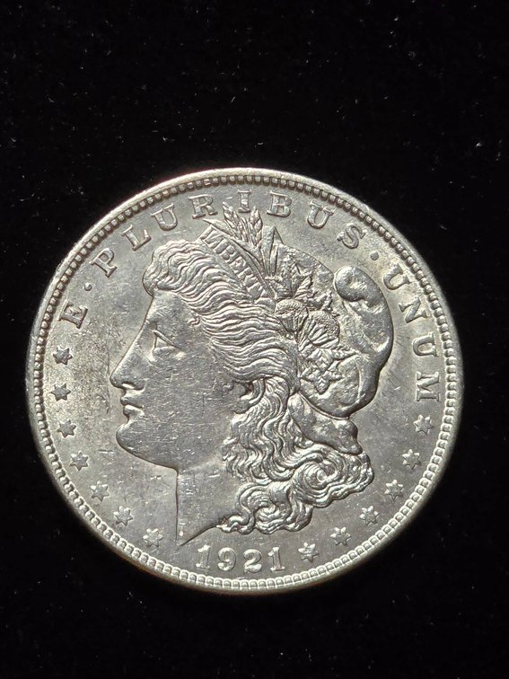 1921 Morgan Silver Dollar Coin, Estimated AU Condition