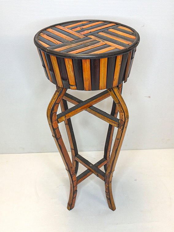 Mid Century Bohemian Wood and Bamboo Plant Stand