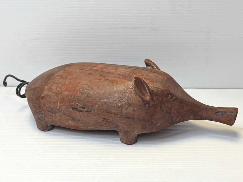 Mid-Century Carved Pig Opium Pillow