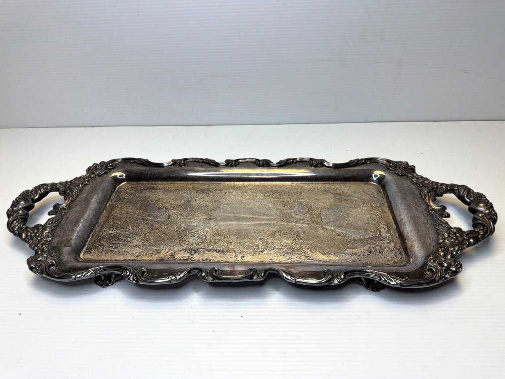 Amston Silver Plate Decorative Tray with Ornate Handles