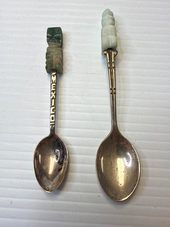 Mexican Sterling and 800 Silver Souvenir Spoons with Stone Handles