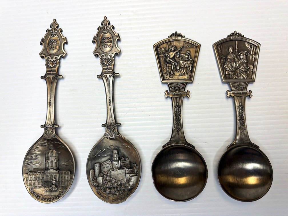 Four WMF German Pewter Commemorative Spoons