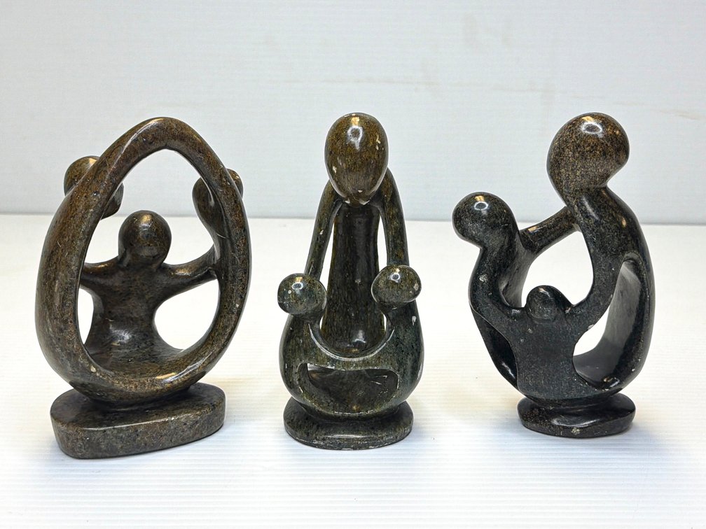 M. Chihota Signed African Chona Scupture w/ Two Bonus Chona Sculptures 