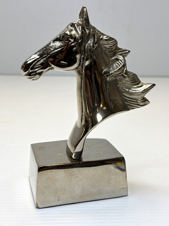 Metal Horse Head Sculpture on Rectangular Base