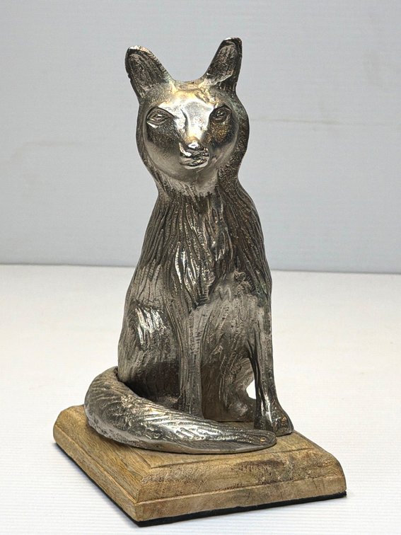 Wildwood Polished Metal Fox Figure on Wooden Base