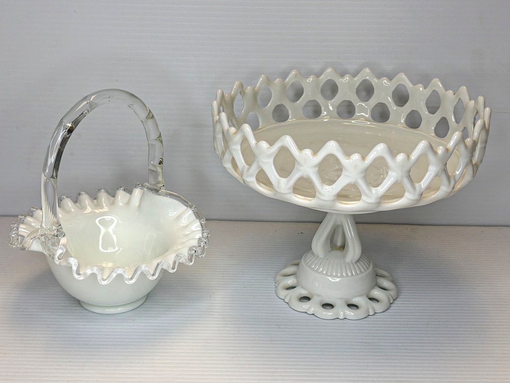 Fenton Milk Glass Basket and Westmoreland Milk Glass Compote