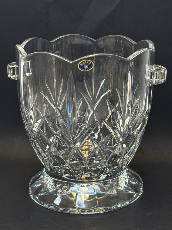 Large Bohemia Lead Crystal Ice Bucket with Handles