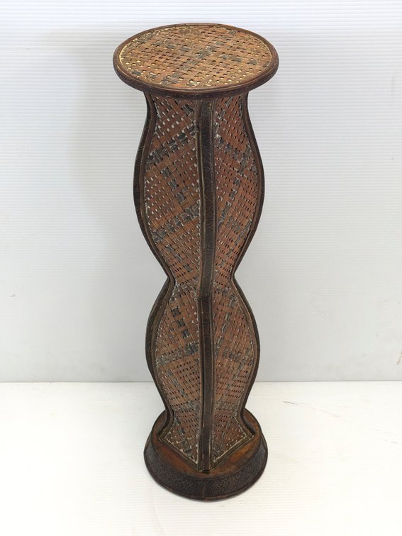 Antique Wicker and Carved Wood Plant Stand